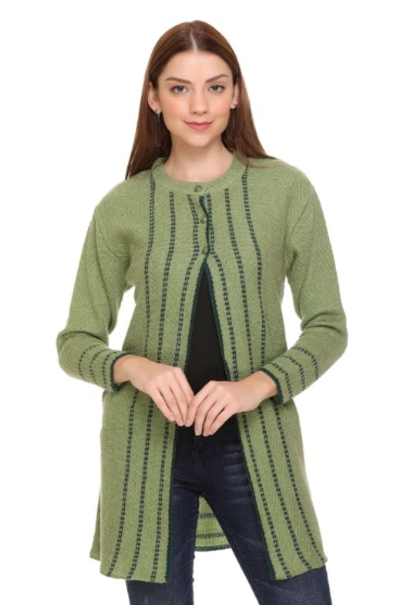CLAPTON Women Round Neck Green Full Sleeve Wool Cardigan  - L, Green, Wool, Pack of1